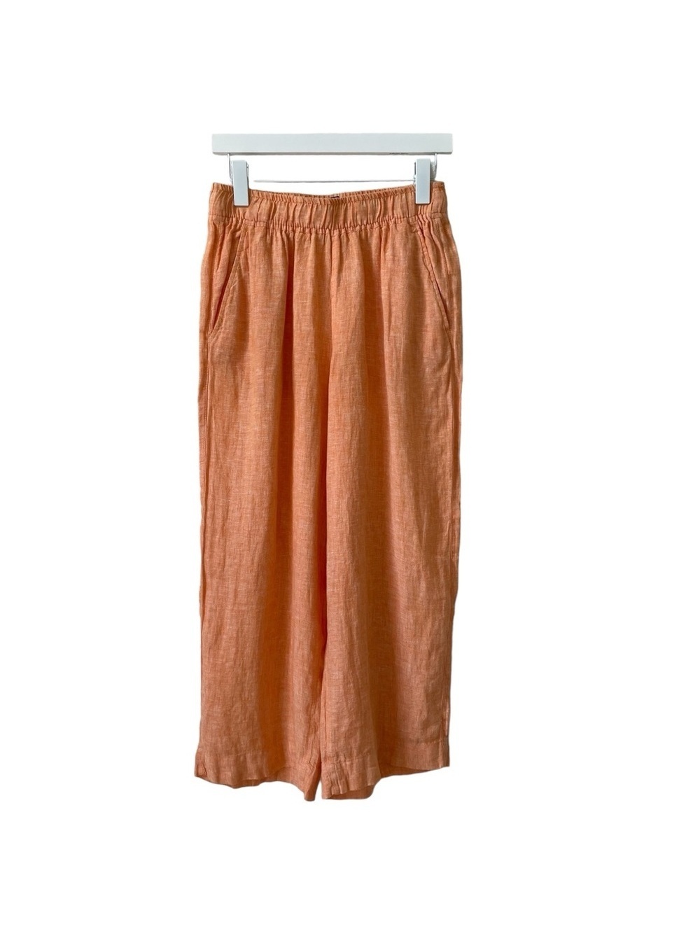 Tahari 100% Linen Orange Straight Leg Cropped Pull On Pant Size Small Coastal